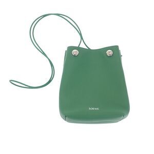 Loewe Pebble Pouch Canbsppx01 Shoulder Bag Calf Green Silver Hardware Women's